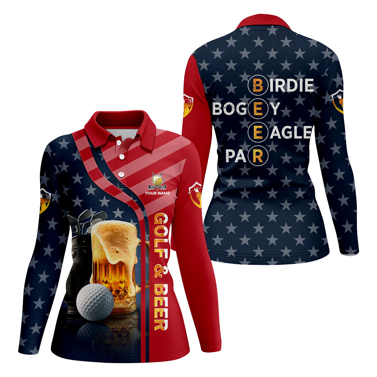 Funny Golf And Beer Patriotic 250th Golf Shirt For Women, 4th Of July Golf Shirt, Ladies Golf Shirts