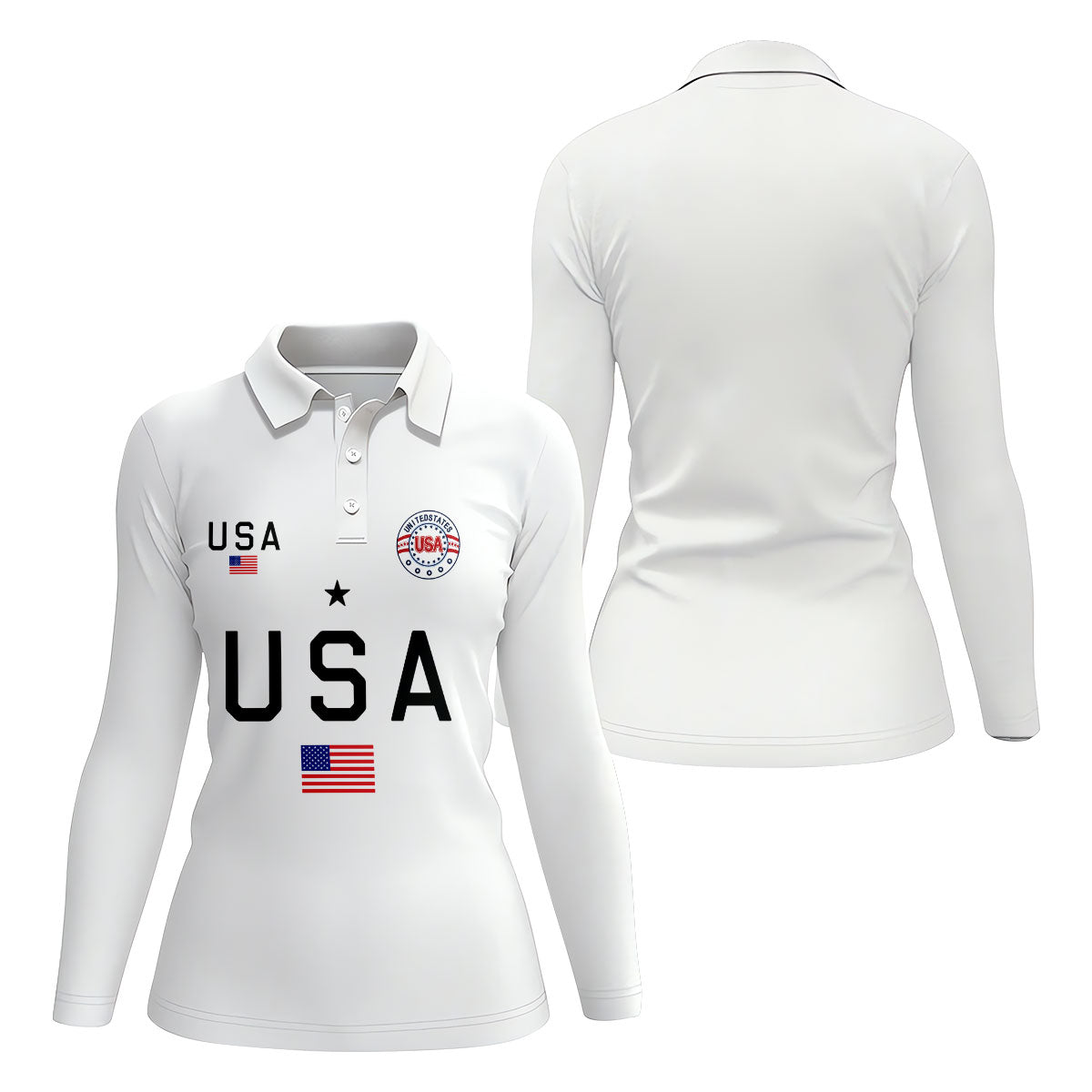 USA Flag Print 250 Years Anniversary 1776-2026 White Golf Shirt, Patriotic 4th Of July Golf Shirt For Women