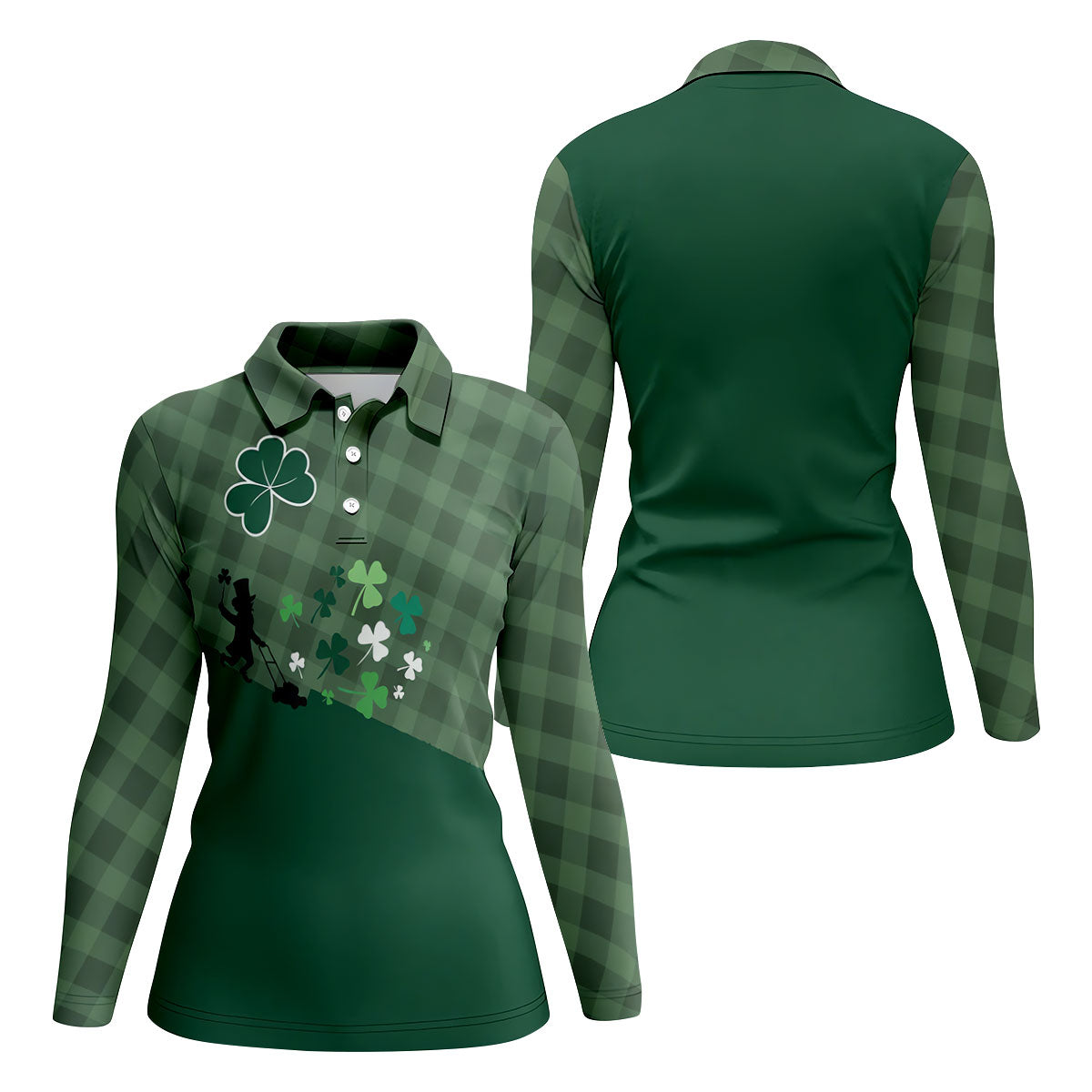 Green Checkered Leprechaun Shamrock St Patrick's Day Golf Shirt, Women's Golf Tops, Ladies Golf Shirts