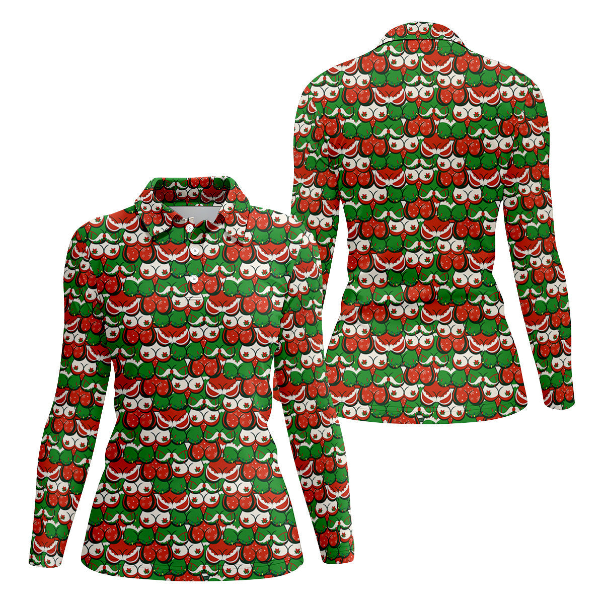 Funny Christmas Red And Green Women's Golf Tops, Christmas Golf Shirt, Cute Golf Outfit, Golf Gift For Ladies