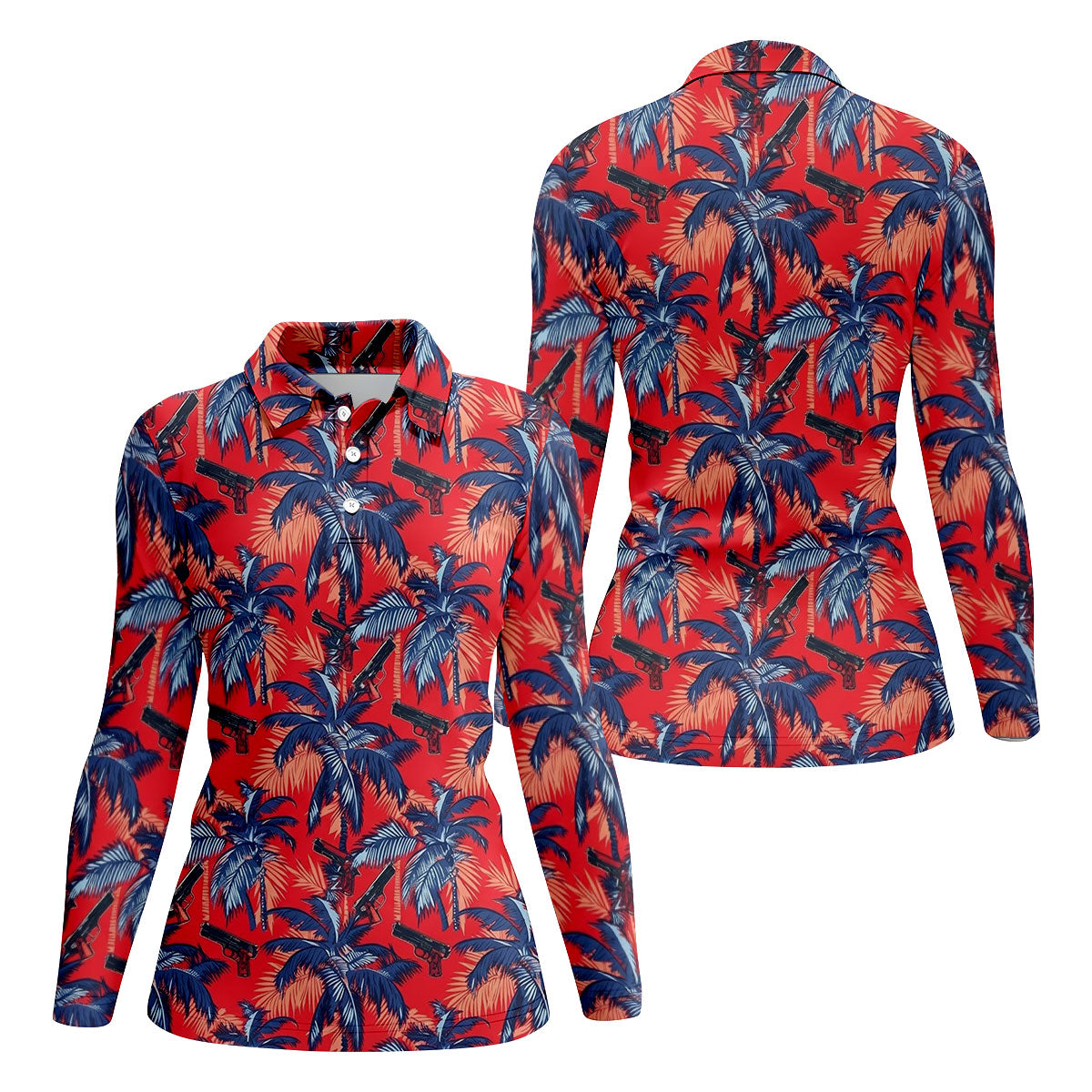 Hawaiian Palm Tree Military Theme Red Golf Shirt, Women Golf Top, Ladies Golf Shirts