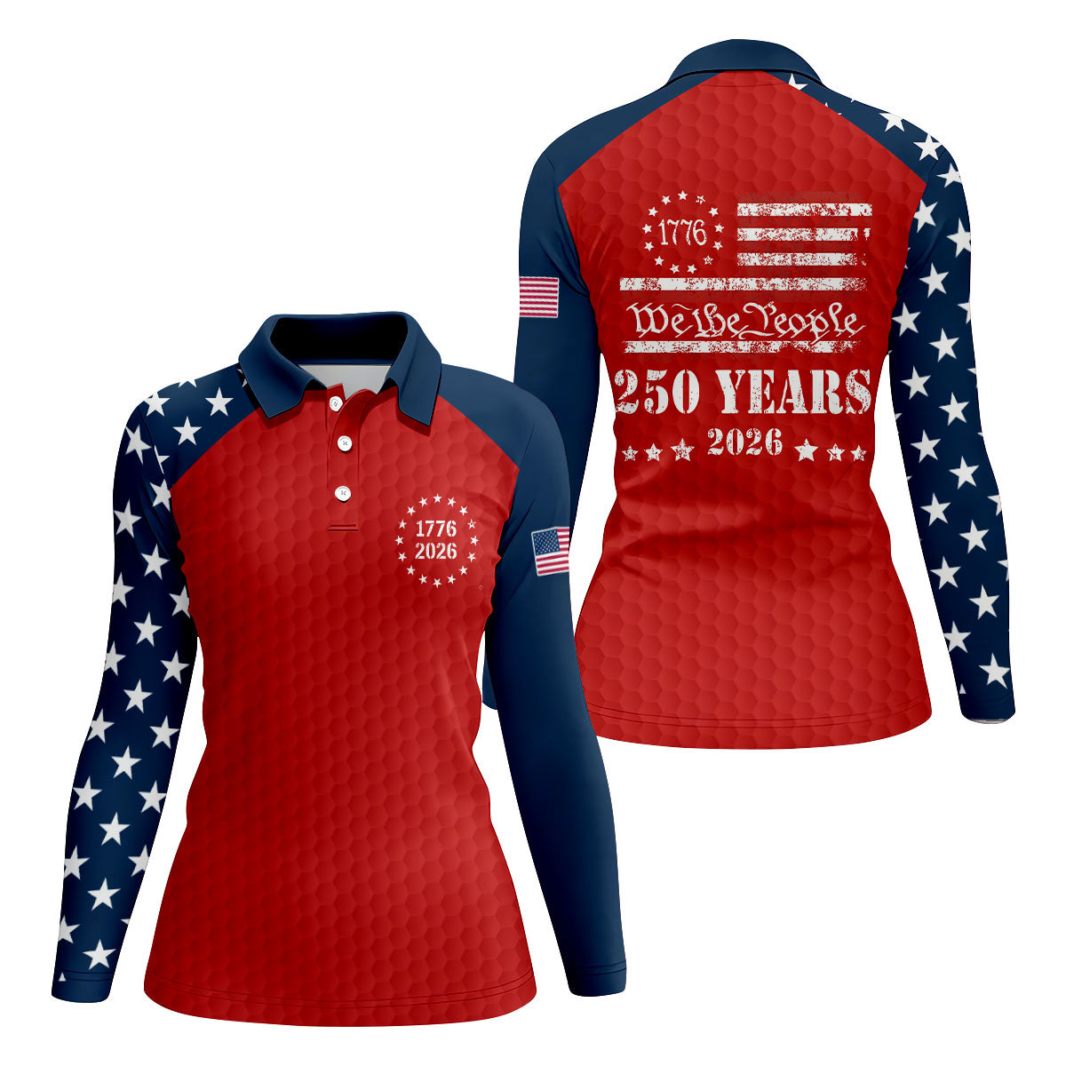 We The People 250 Years Golf Ball Pattern Golf Shirt, Patriotic 4th Of July Golf Shirt For Women