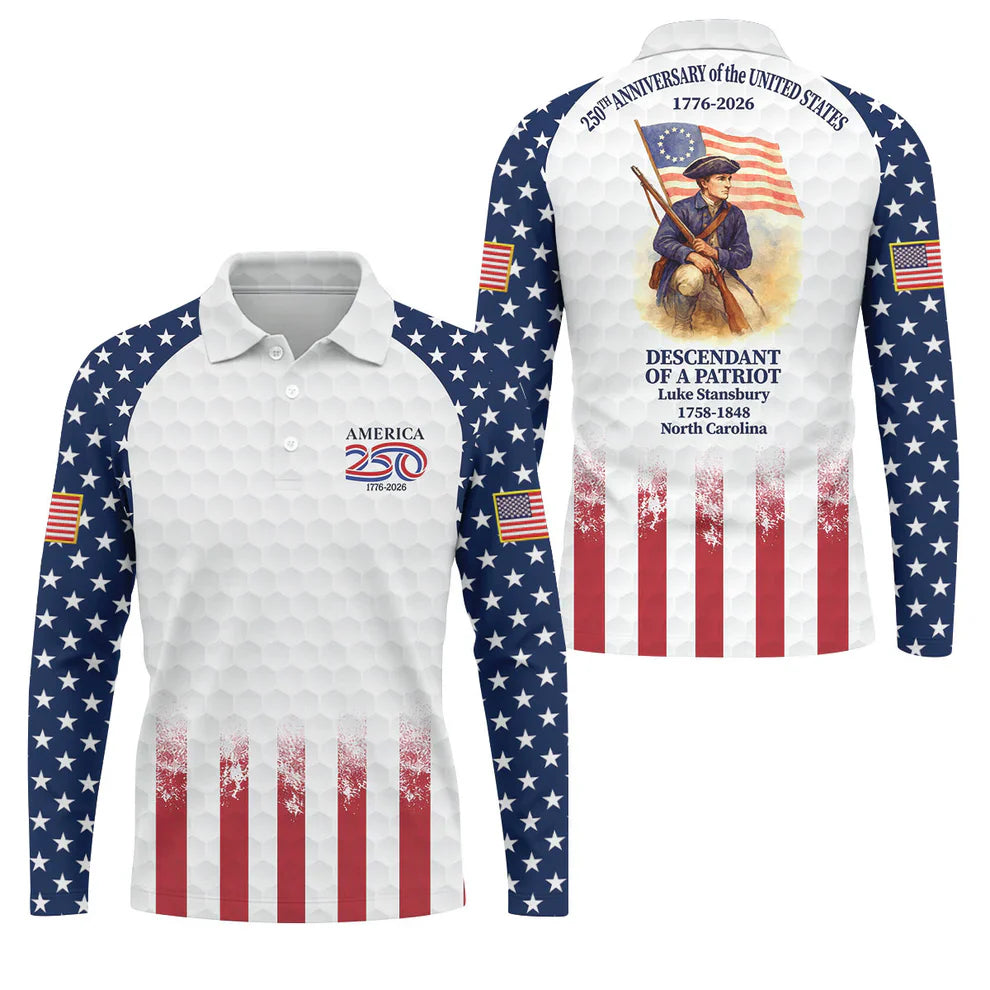 250th Anniversary Descendant Of A Patriot American Flag Golf Shirt, Patriotic 4th Of July Golf Shirts For Men