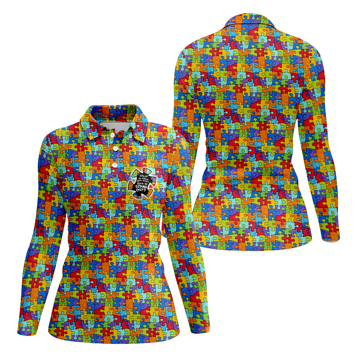 Why FIt In When You Were Born To Stand Out Autism Puzzle Women's Golf Shirts, Ladies Golf Polos