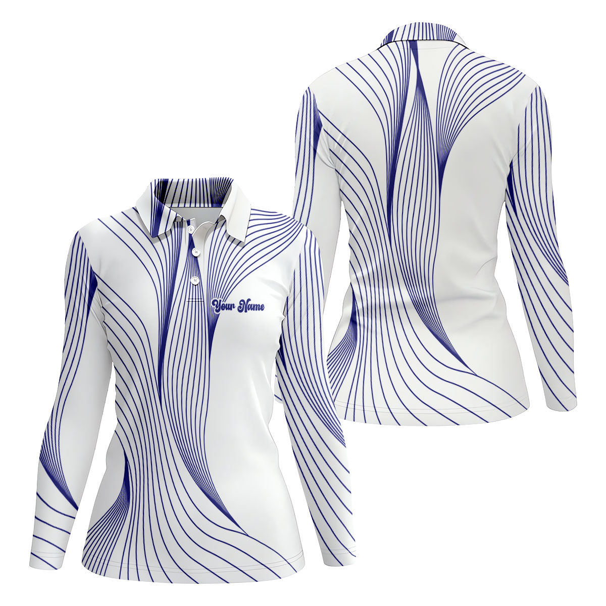 Geometric Line Wavy Line Purple And White Custom Name Women's Golf Tops, Ladies Golf Shirts, Women's Polo Shirt