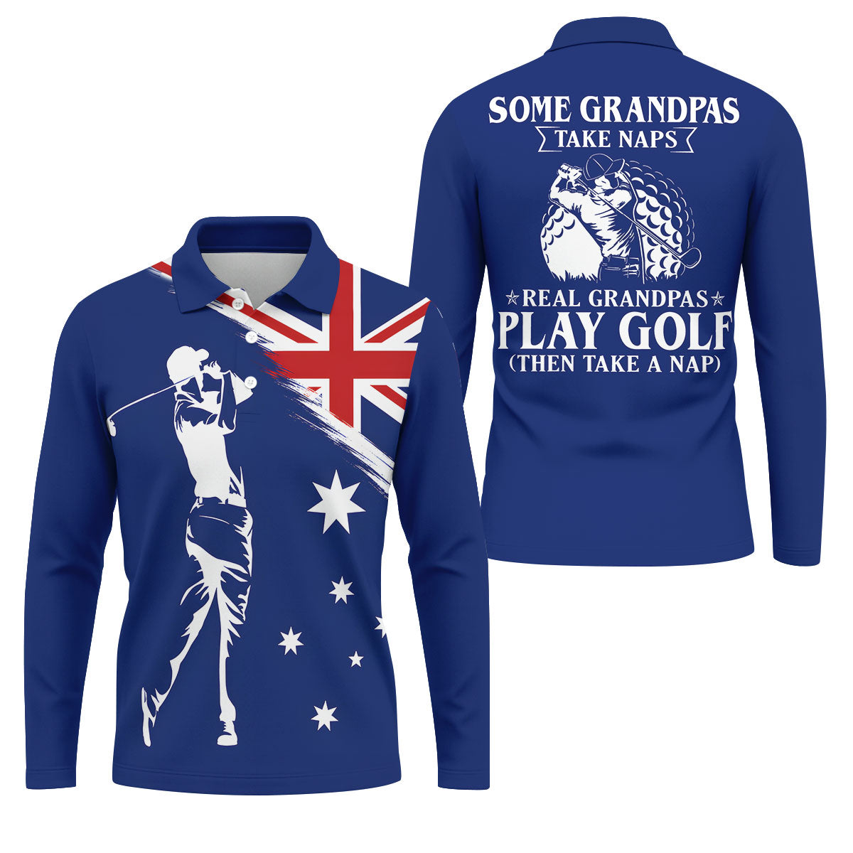 Real Grandpas Play Golf Then Take A Nap Australia Flag Print Men's Funny Golf Shirts, Polo Shirts For Men