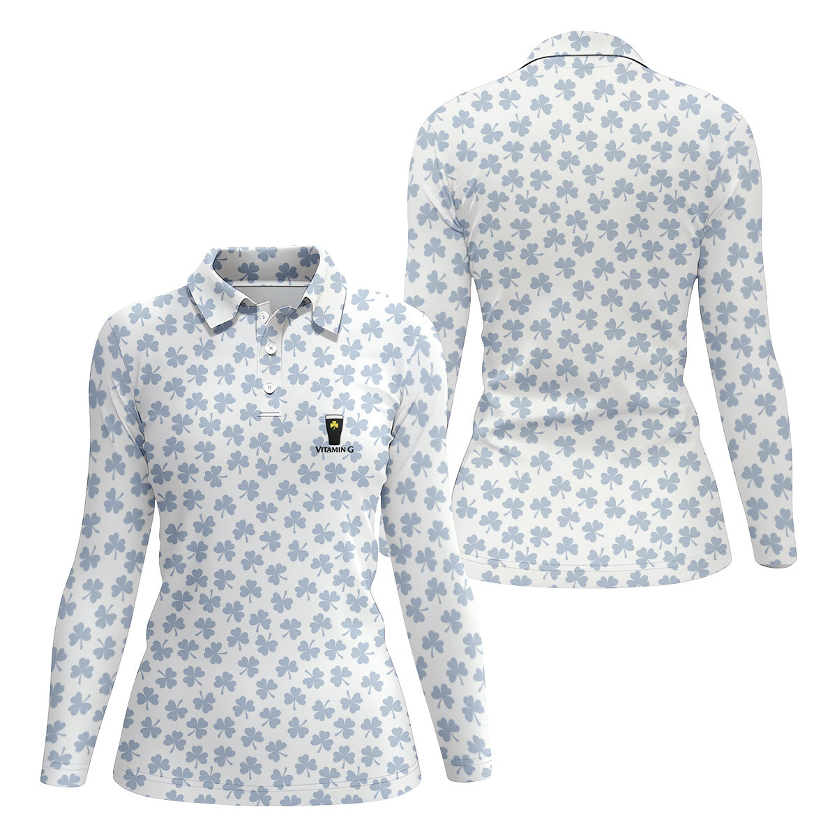 Vitamin G Shamrock Pattern Golf And Beer White Golf Shirt, St Patrick's Day Golf Shirt, Women's Golf Shirts