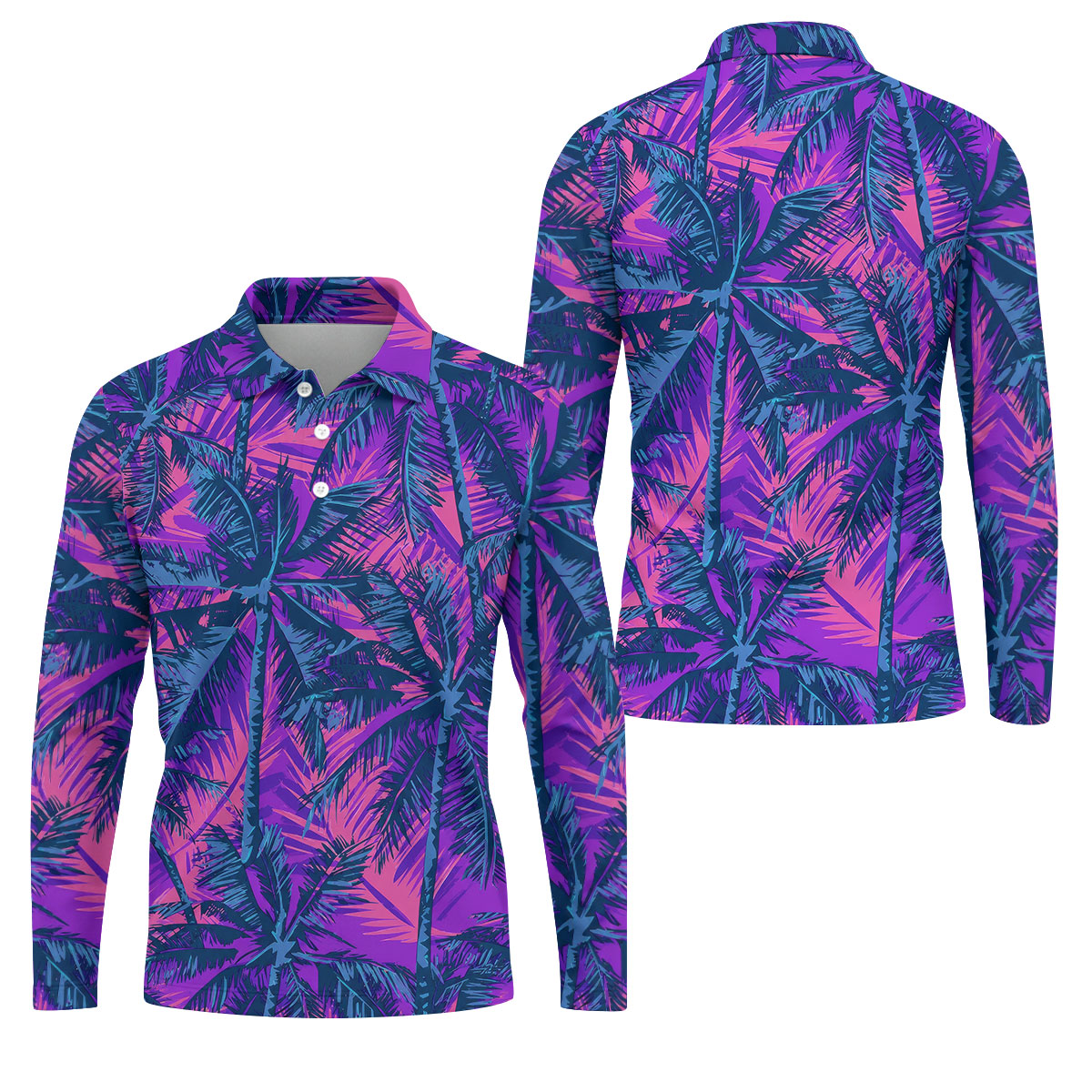 Purple Pink Tropical Palm Trees Golf Shirt, Mens Golf Polo, Printed Golf Shirts