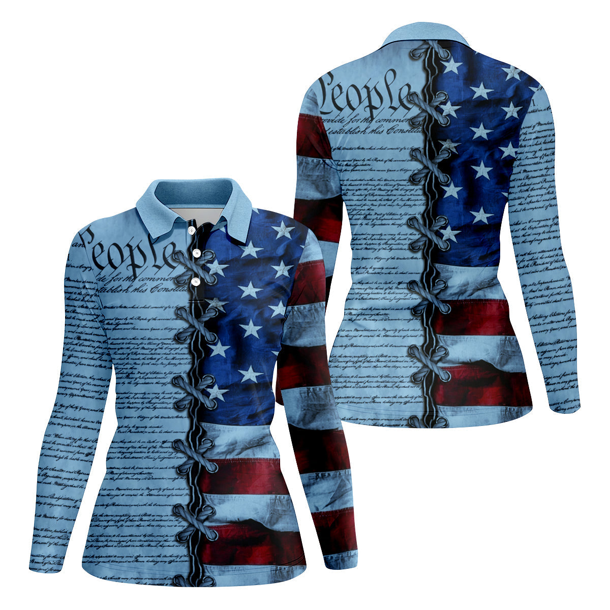 We The People Preamble Patriotic 4th Of July Blue Golf Shirt, 250th Anniversary Women's Golf Tops