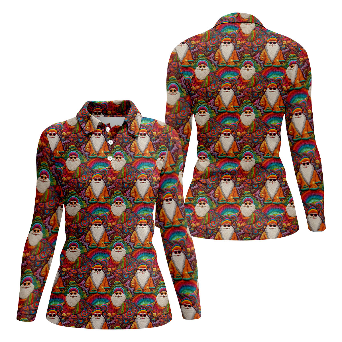Groovy Hippie Santa Seamless Pattern Golf Shirts, Christmas Golf Shirt, Golf Gifts For Women, Fun Golf Shirt