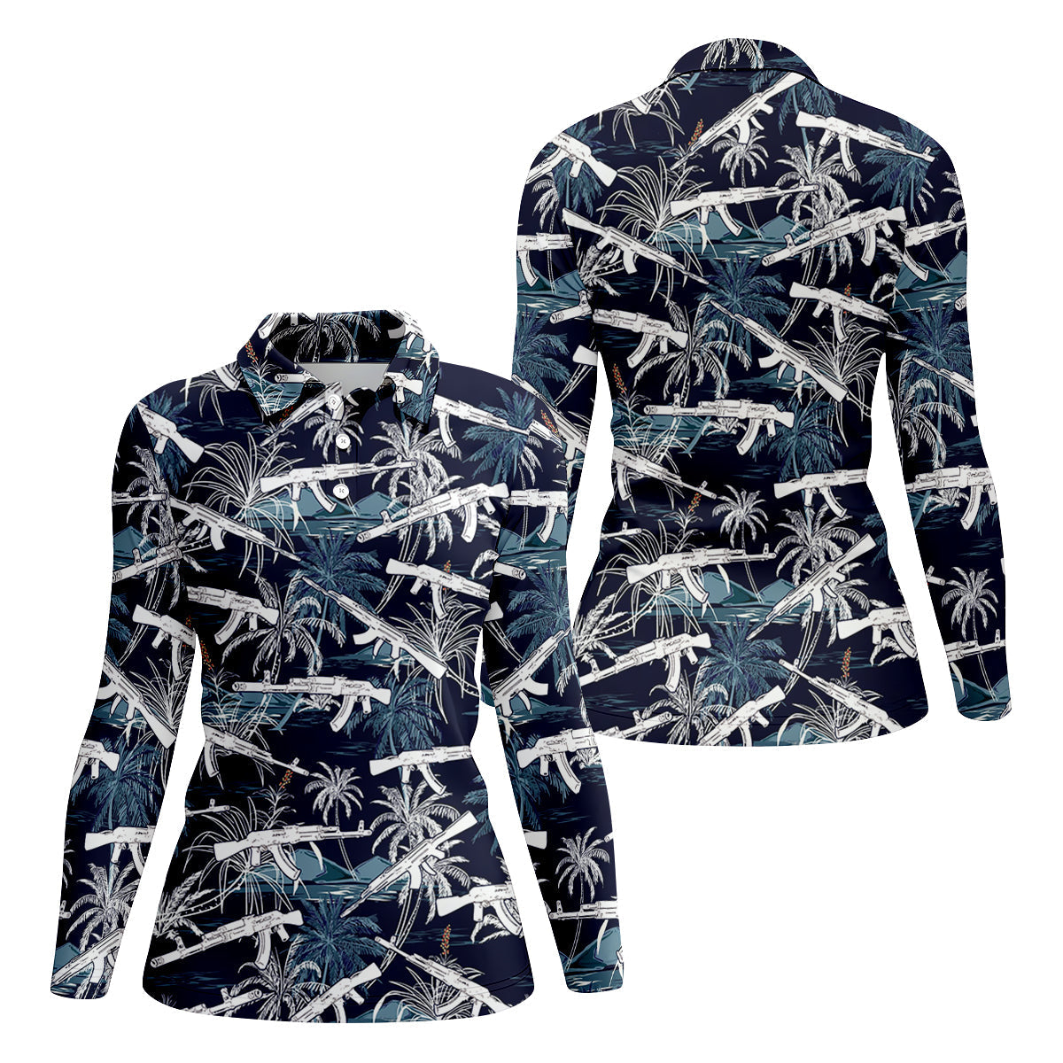 Dark Blue Color Army Theme Hawaiian Golf Polo, Women's Golf Tops, Ladies Golf Shirts