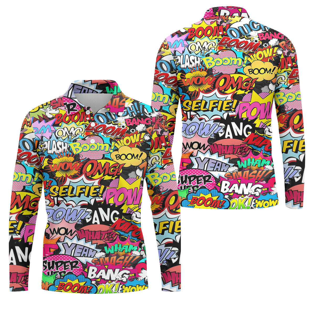 Comic Pop Art Golf Shirt, Retro Speech Bubble Pattern, Polo Shirts For Men