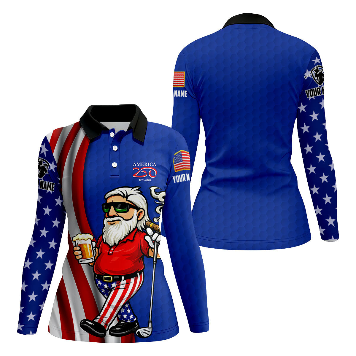 America 250 Patriotic Man 4th Of July Navy Golf Shirt, Golf And Beer Women's Golf Tops