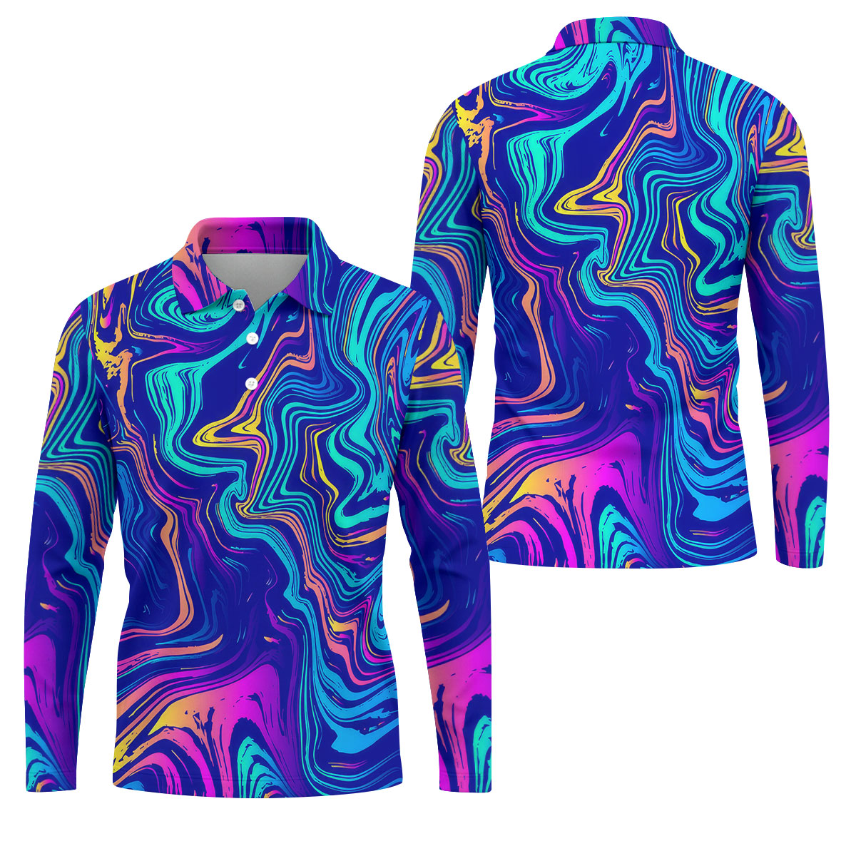 Vibrant Abstract Liquid Pattern Golf Shirt, Mens Polo Shirt, Performance Golf Shirt, Hawaiian Golf Shirt