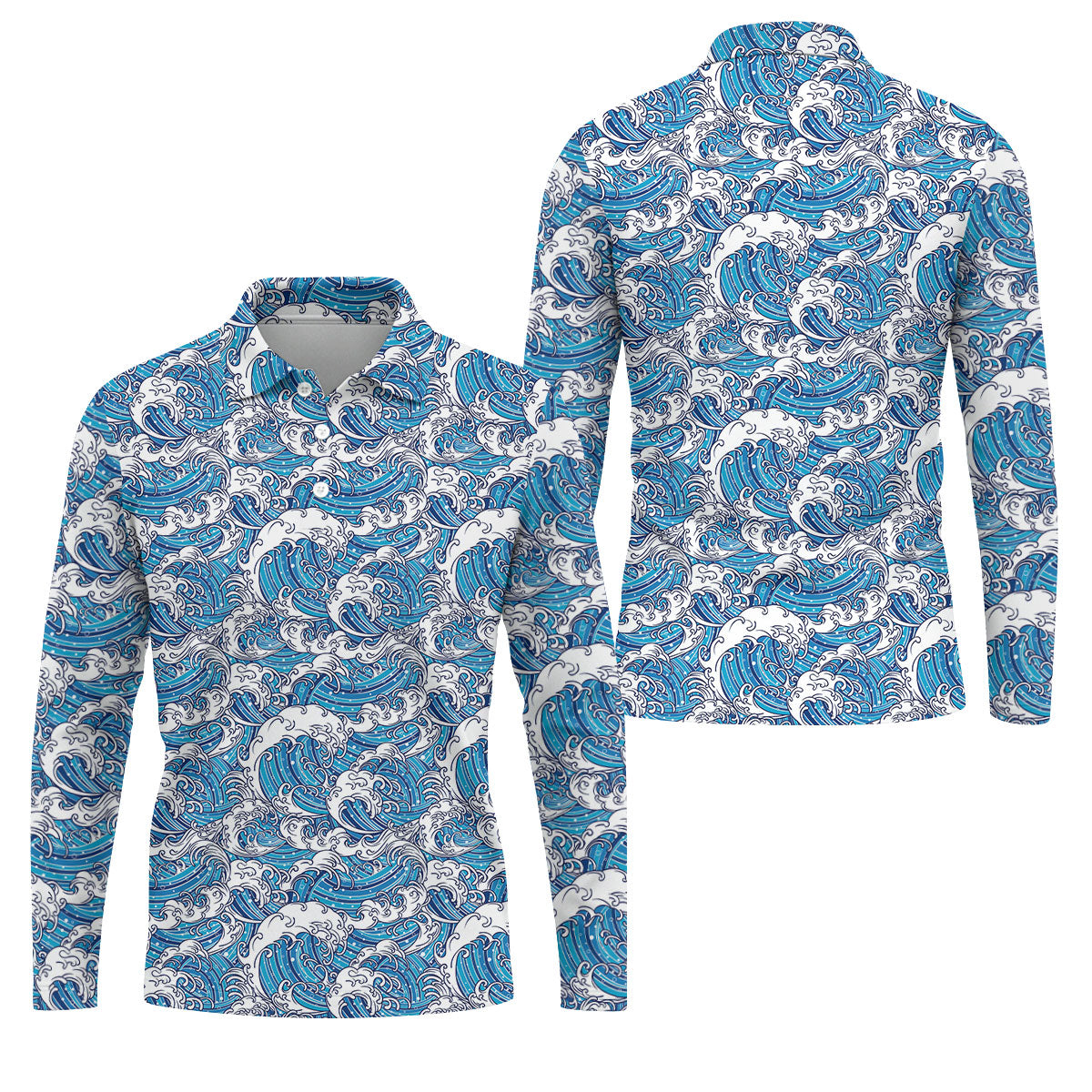 Blue Ocean Wave Pattern Golf Shirt, Hawaiian Golf Shirt, Mens Golf Shirts, Golf Apparel For Men