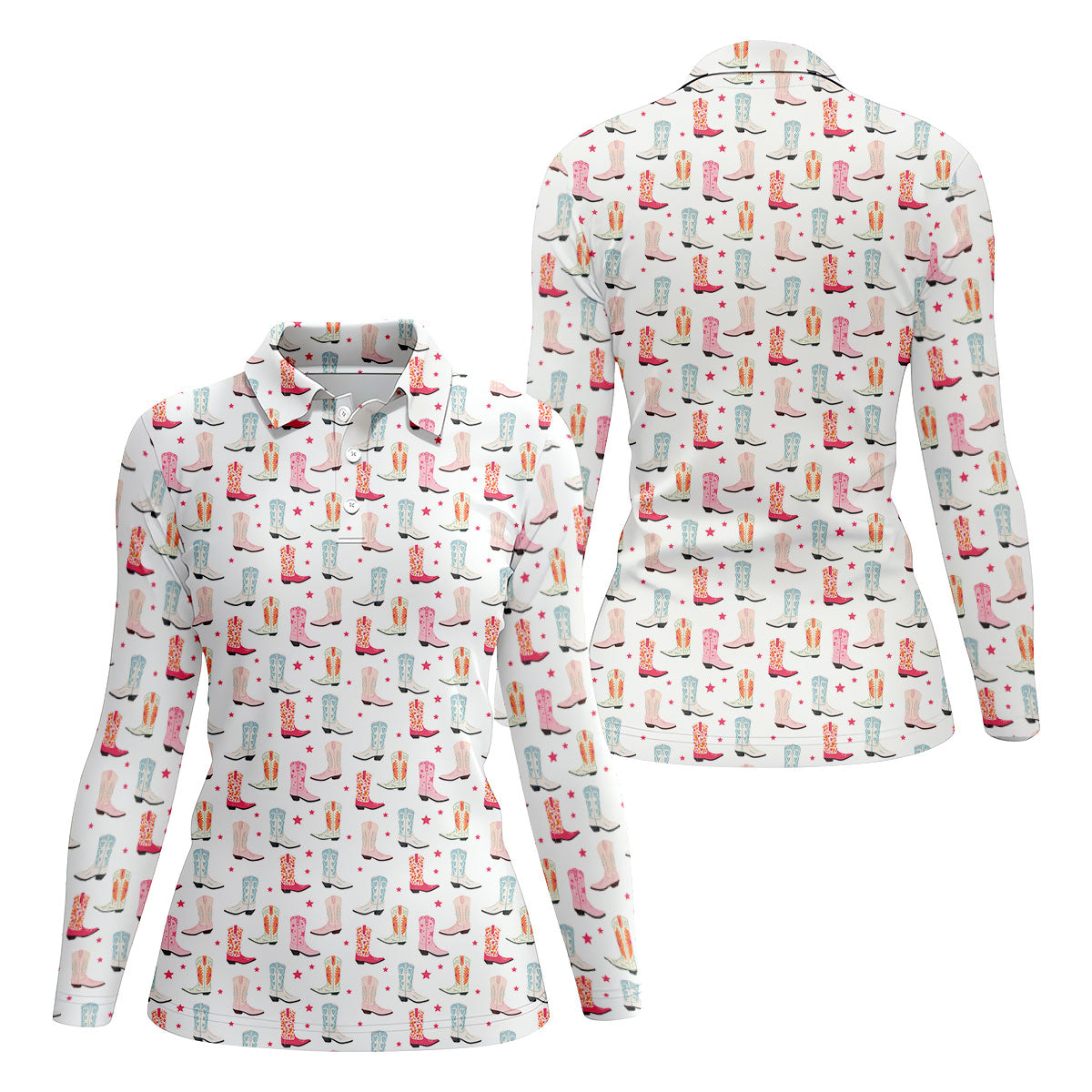 Western Boot Pattern Pastel Shades Retro Golf Shirt, Ladies Golf Polos, Golf Shirt For Women
