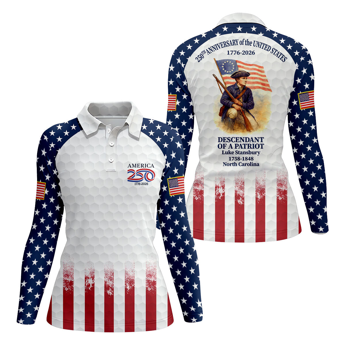 250th Anniversary Descendant Of A Patriot American Flag Golf Shirt, Patriotic 4th Of July Golf Shirt For Women