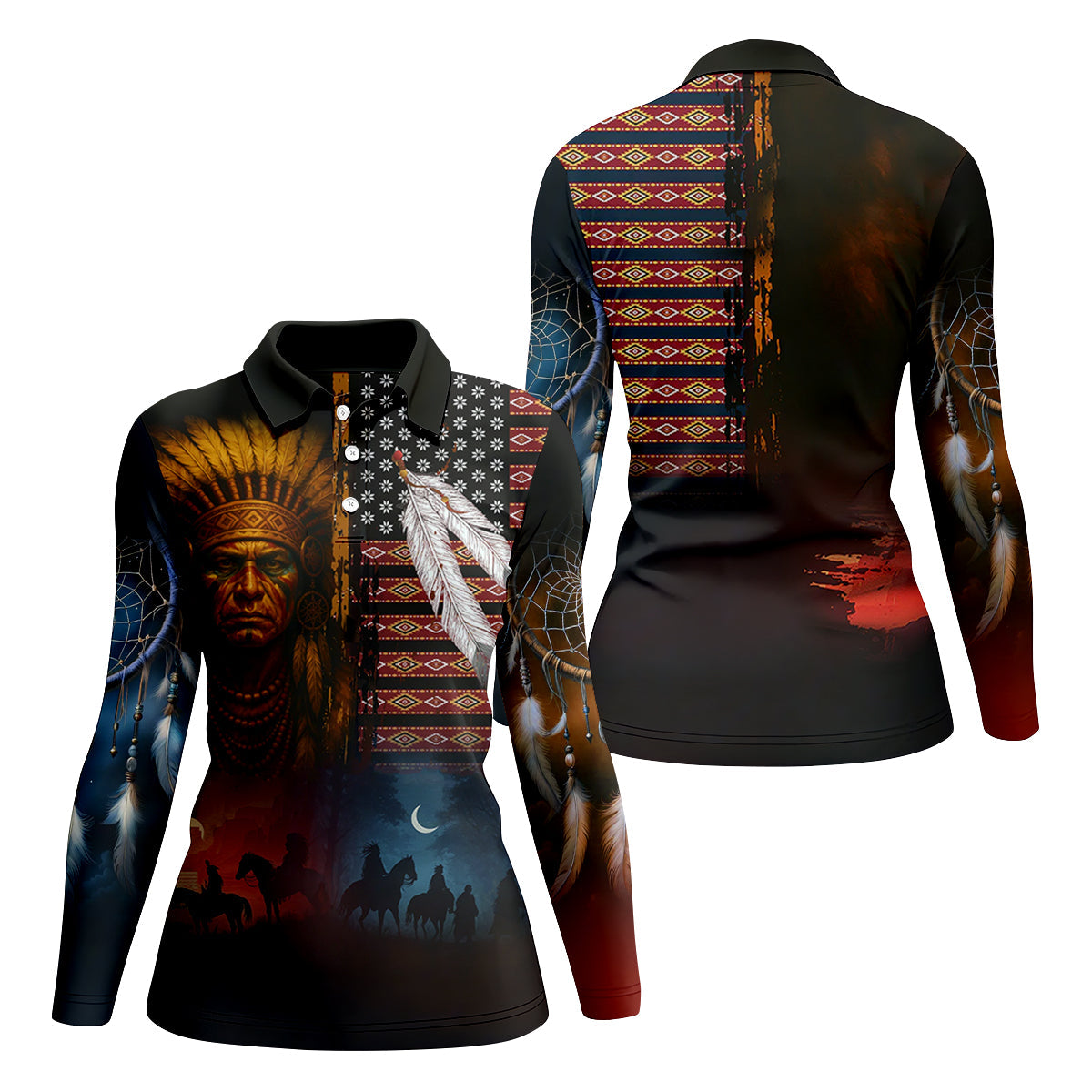 Native Heritage Red & Blue Women's Golf Tops, Native American Ancestry Ladies Golf Polos, Indigenous Peoples Month