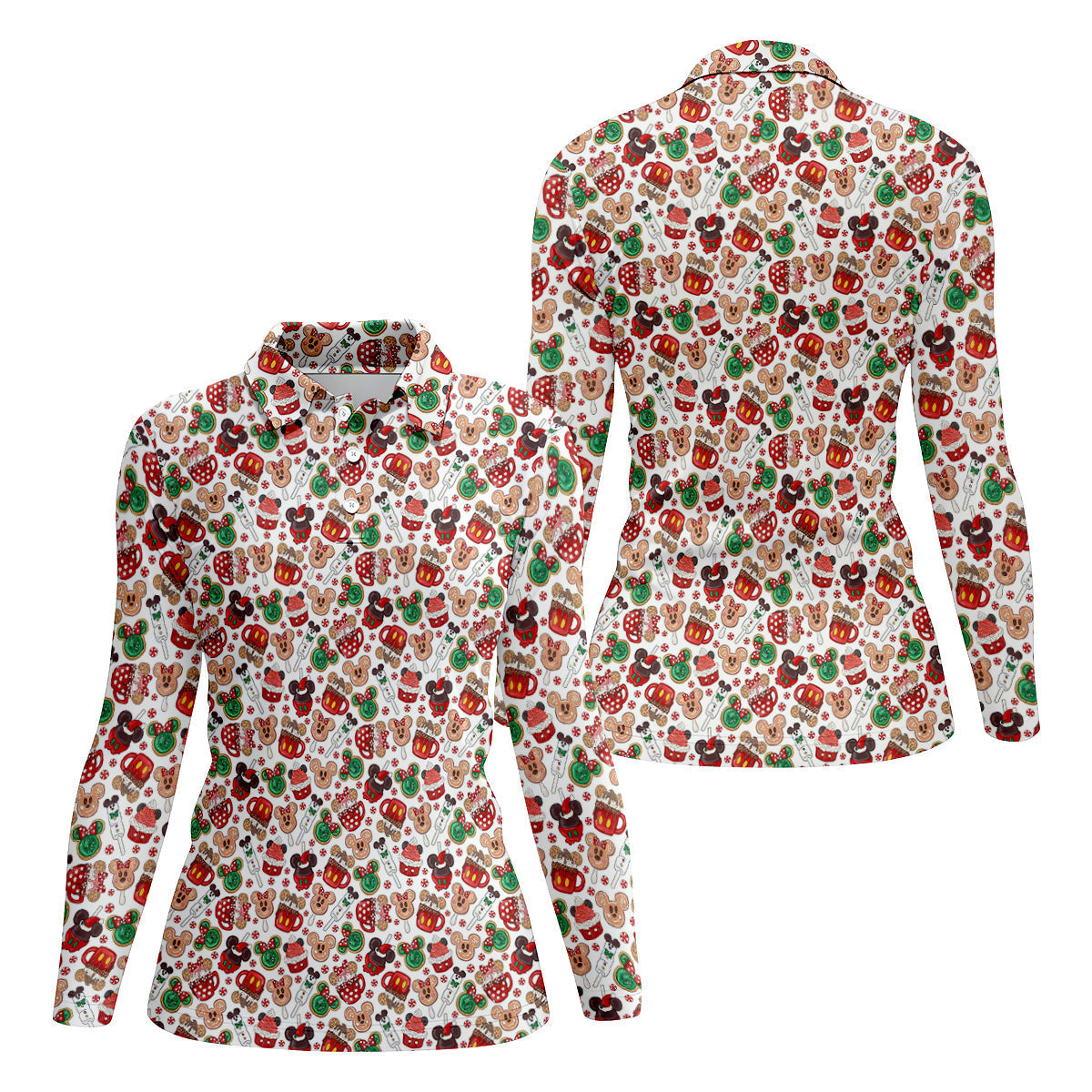 Cute Christmas Dessert Pattern Women's Golf Shirts, Ladies Golf Polos, Christmas Golf Shirt