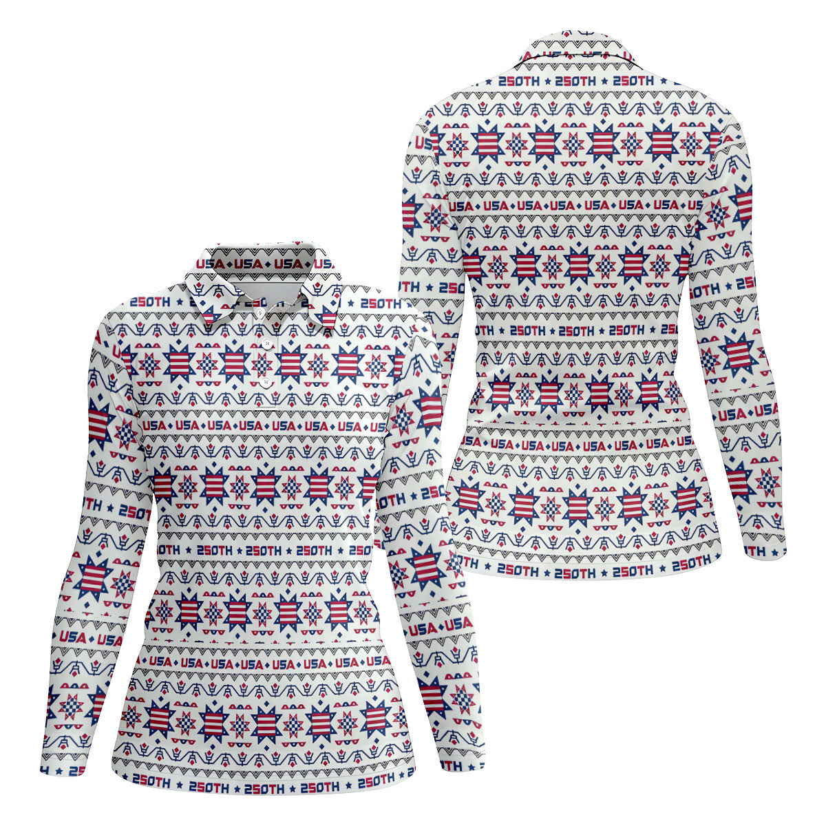 Red White Blue Ohio Star Quilt Pattern 4th Of July Women Golf Top, 250th Anniversary Patriotic Golf Shirt