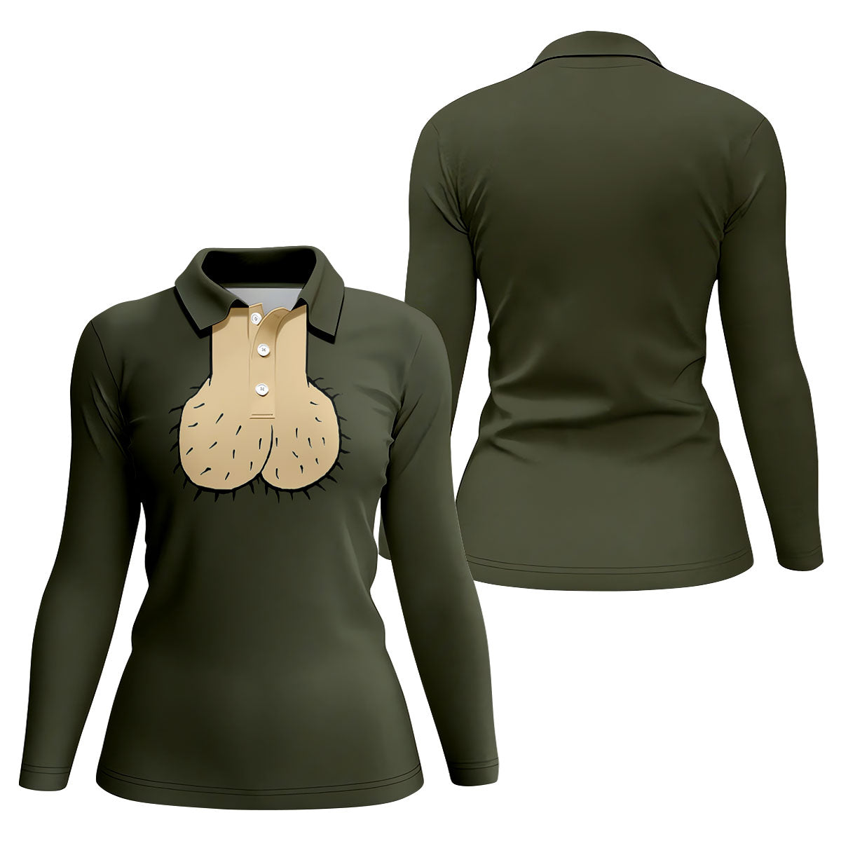 Olive Green Funny Dickhead Faux Chest Golf Shirt, Golf Tops For Women, Women’s Golf Apparel