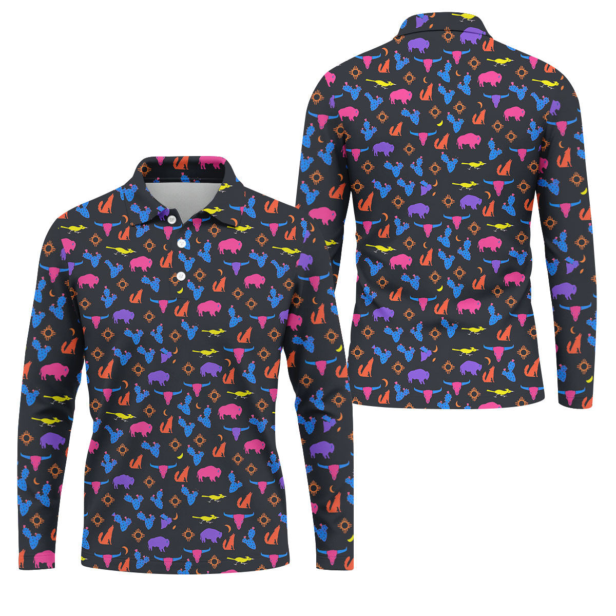Neon Desert Cactus Buffalo Hawaiian Golf Shirt, Mens Golf Polo, Printed Golf Shirts
