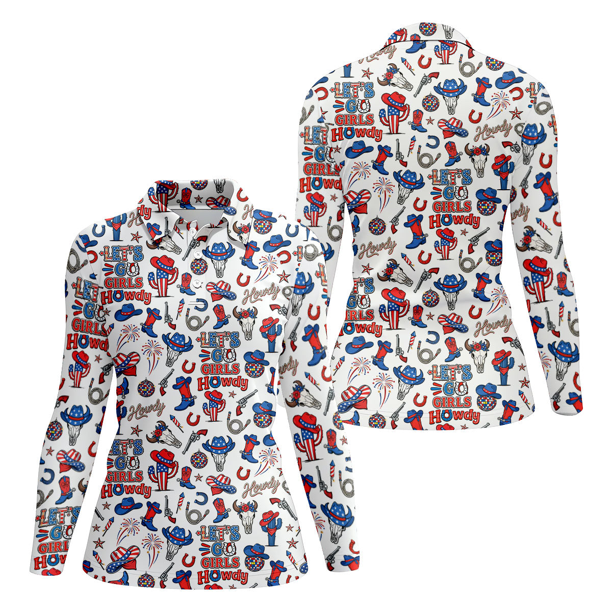 Let's Go Girl Howdy 250th Anniversary Western Cowgirl Patriotic 4th Of July Golf Shirt, Golf Shirt For Women