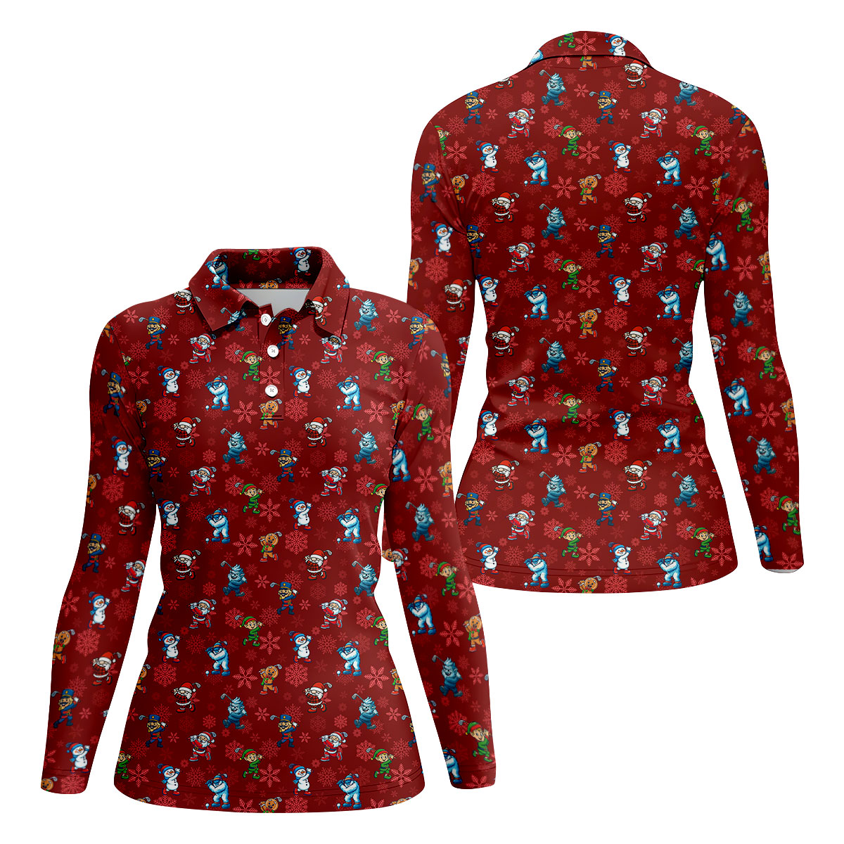 Funny Christmas Characters Golf Pose Red Golf Shirt, Christmas Golf Shirt, Ladies Golf Shirts, Women's Polo Shirt