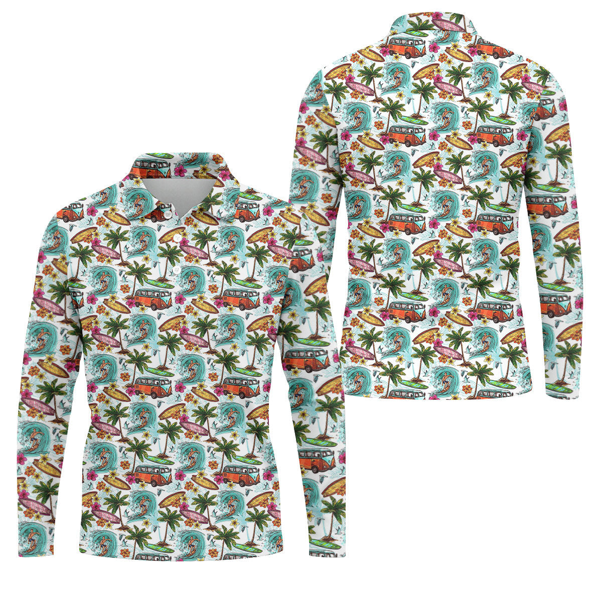Tropical Trip Big Wave Riders Hawaiian Golf Shirt, Polo Shirts For Men, Golfing Apparel