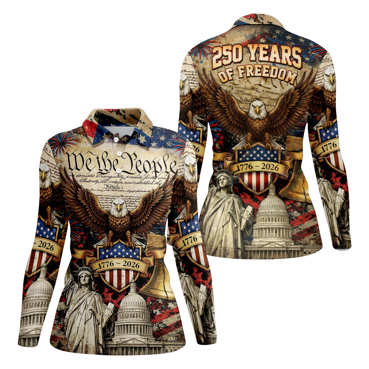 We The People Semiquincentennial Proud America 4th Of July Women Golf Top, 250th Anniversary Patriotic Golf Shirt