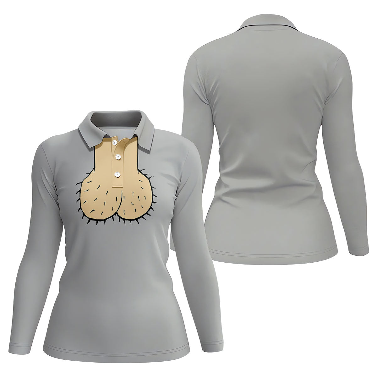 Gray Funny Dickhead Faux Chest Golf Shirt, Funny Halloween Shirt, Adult Costume Shirt