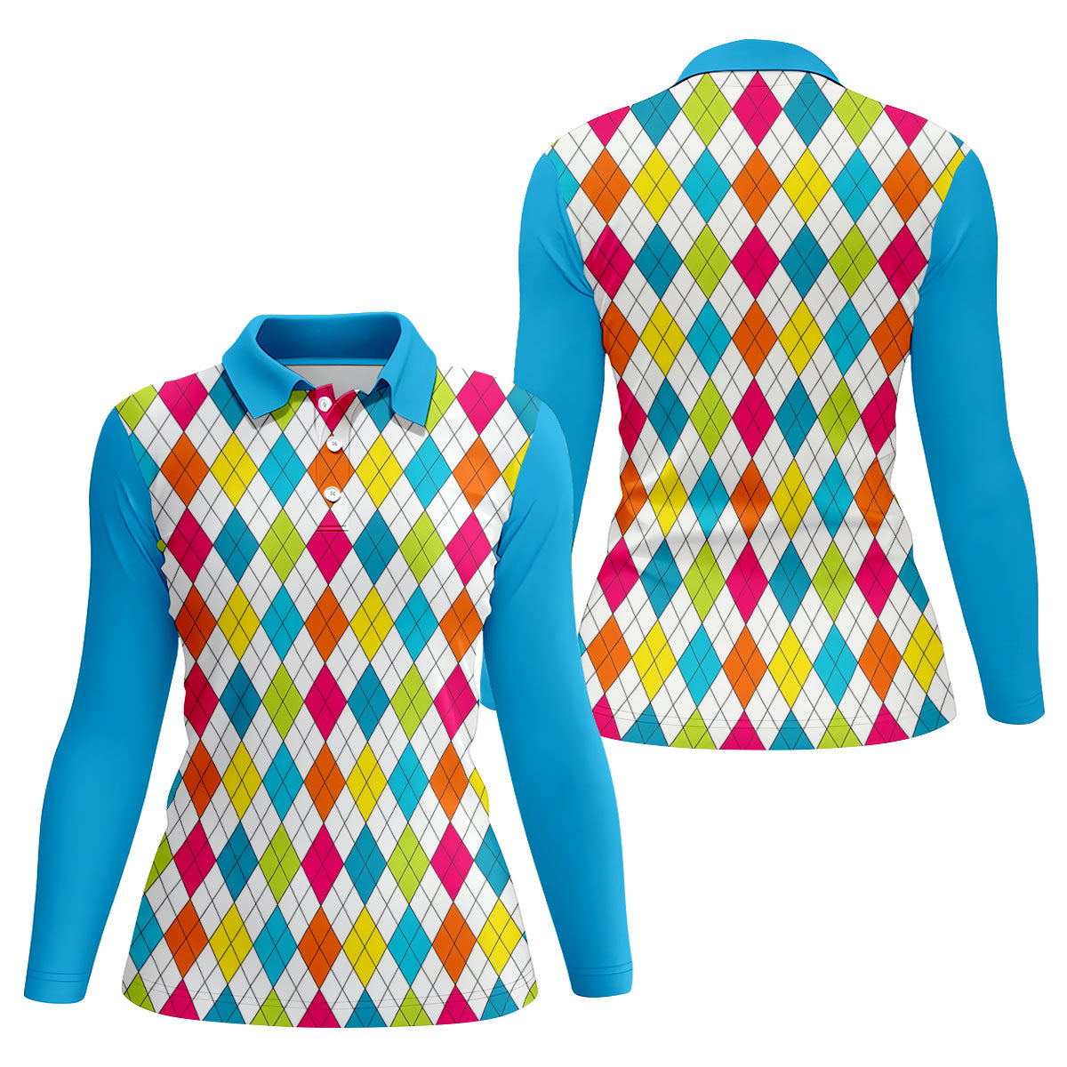 Retro Argyle Diamond Checkered Golf Shirt, Golf Polo For Women, Printed Golf Shirt