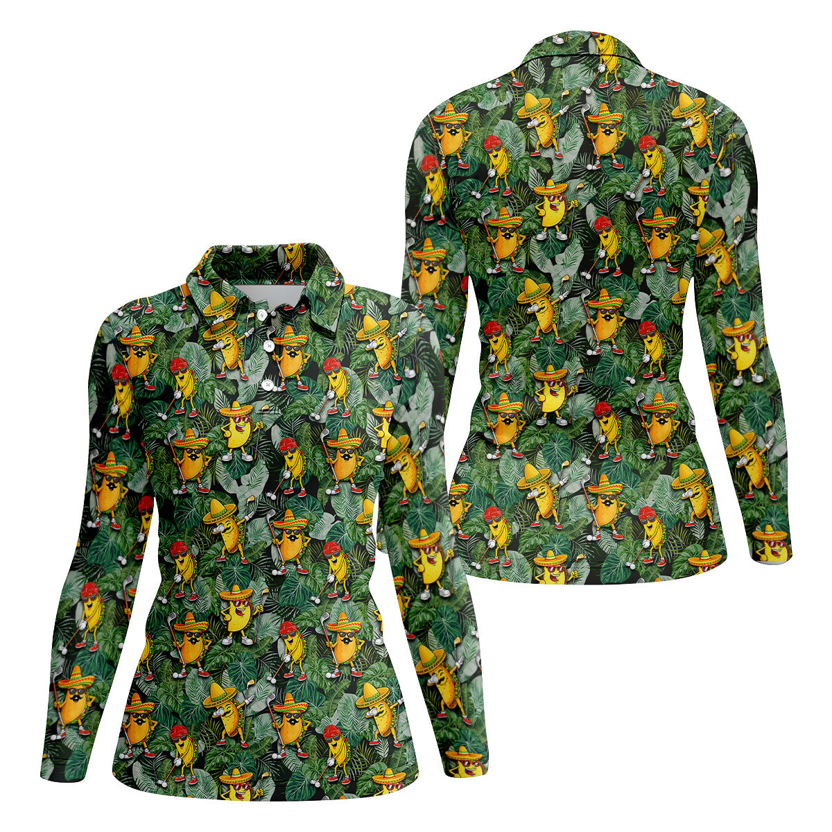 Funny Taco Golf Pose Tropical Golf Shirt, Fun Women's Golf Shirts, Ladies Golf Shirts, Golfing Apparel
