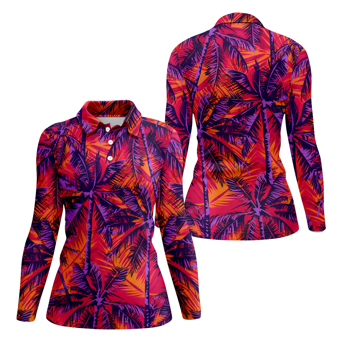 Purple Palm Tree Tropical Island Golf Shirt, Golf Polo For Women, Printed Golf Shirt