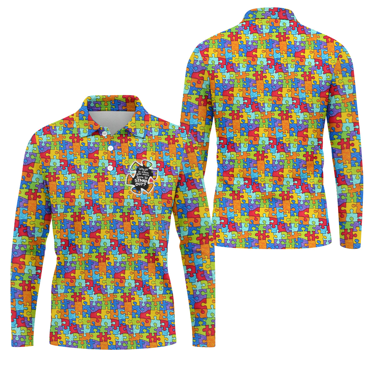 Why Fit In When You Were Born To Stand Out Autism Puzzle Golf Tops For Men, Golf Shirts For Men