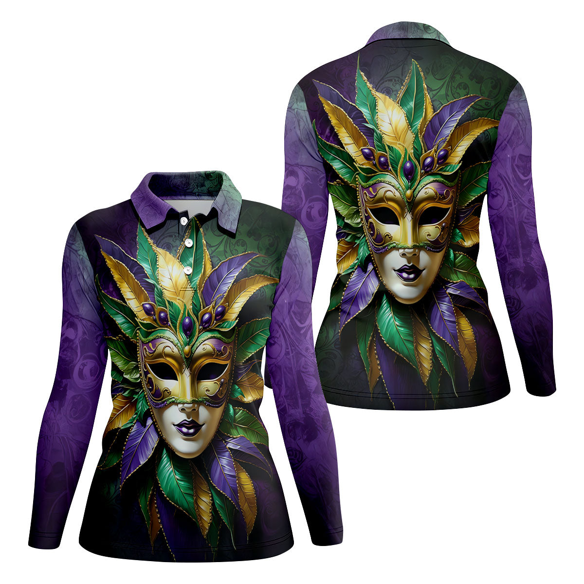 Mardi Gras Festival Mask All Over Print Women's Golf Shirts, Women's Golf Tops, Ladies Golf Shirts