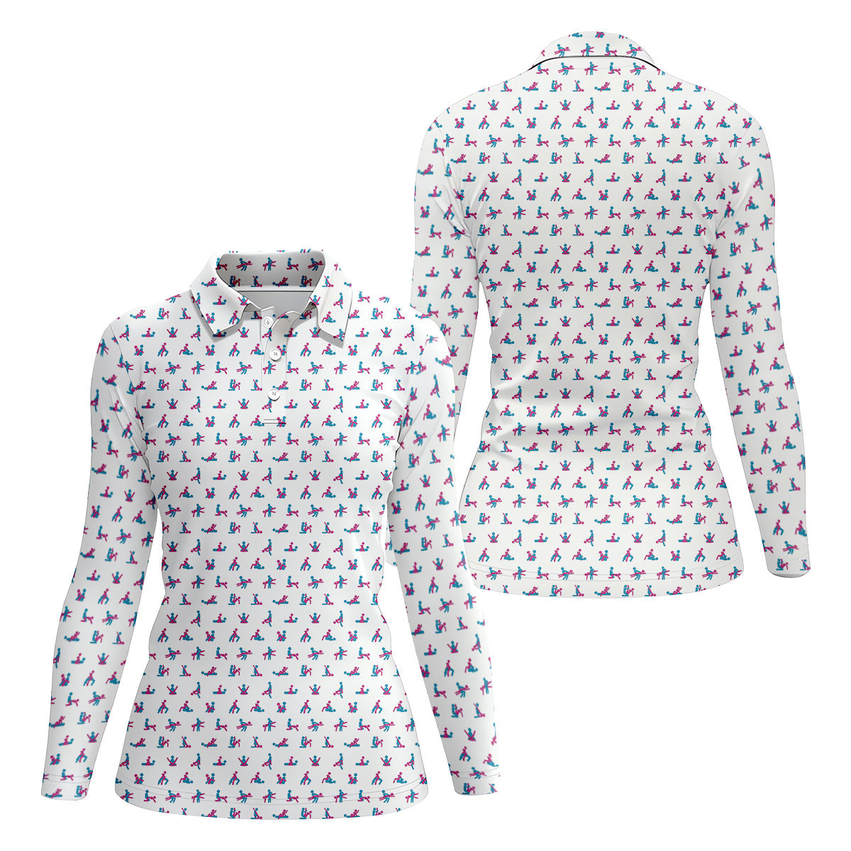 Blue And Pink Naughty Stick People White Golf Shirt, Ladies Golf Polos, Golf Gifts For Women