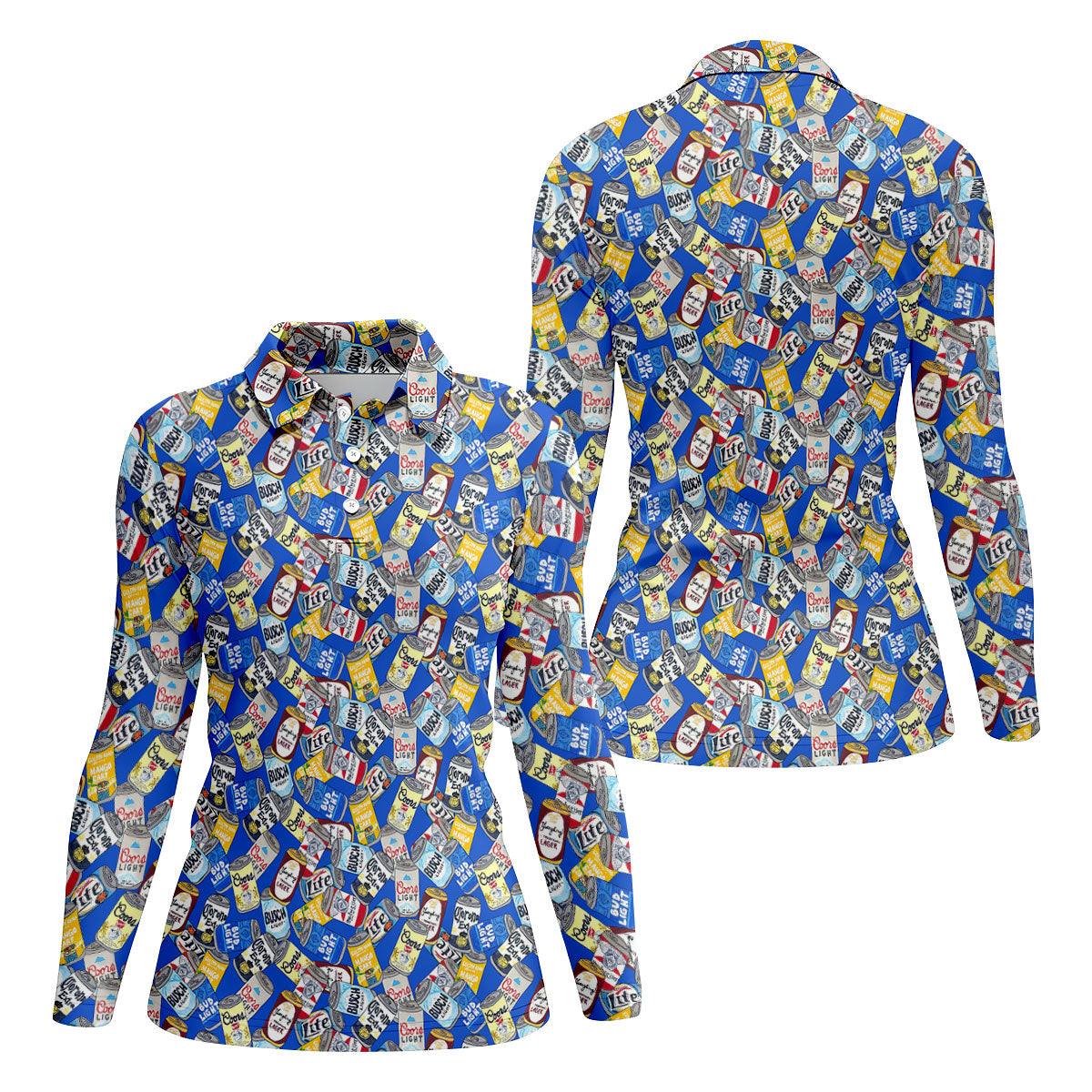 American Beer Cans Blue Golf Shirt, Ladies Golf Shirts, Golf And Beer Golf Shirt For Women