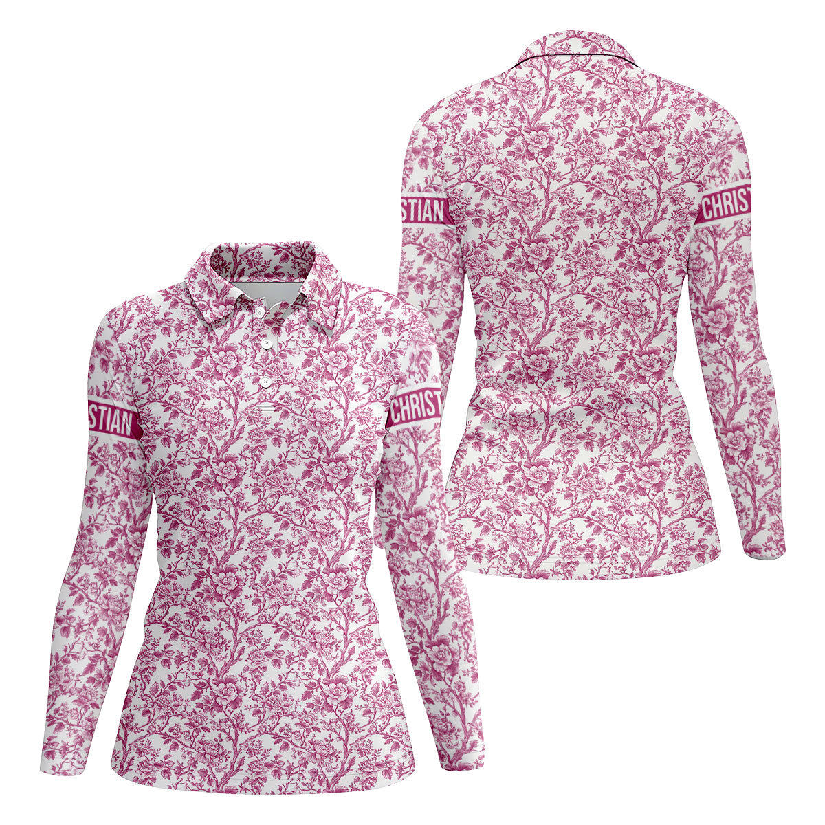 Toile De Jouy Pink Golf Shirt, Women's Golf Tops, Ladies Golf Shirts, Golf Gift For Ladies, Golf Shirt For Women