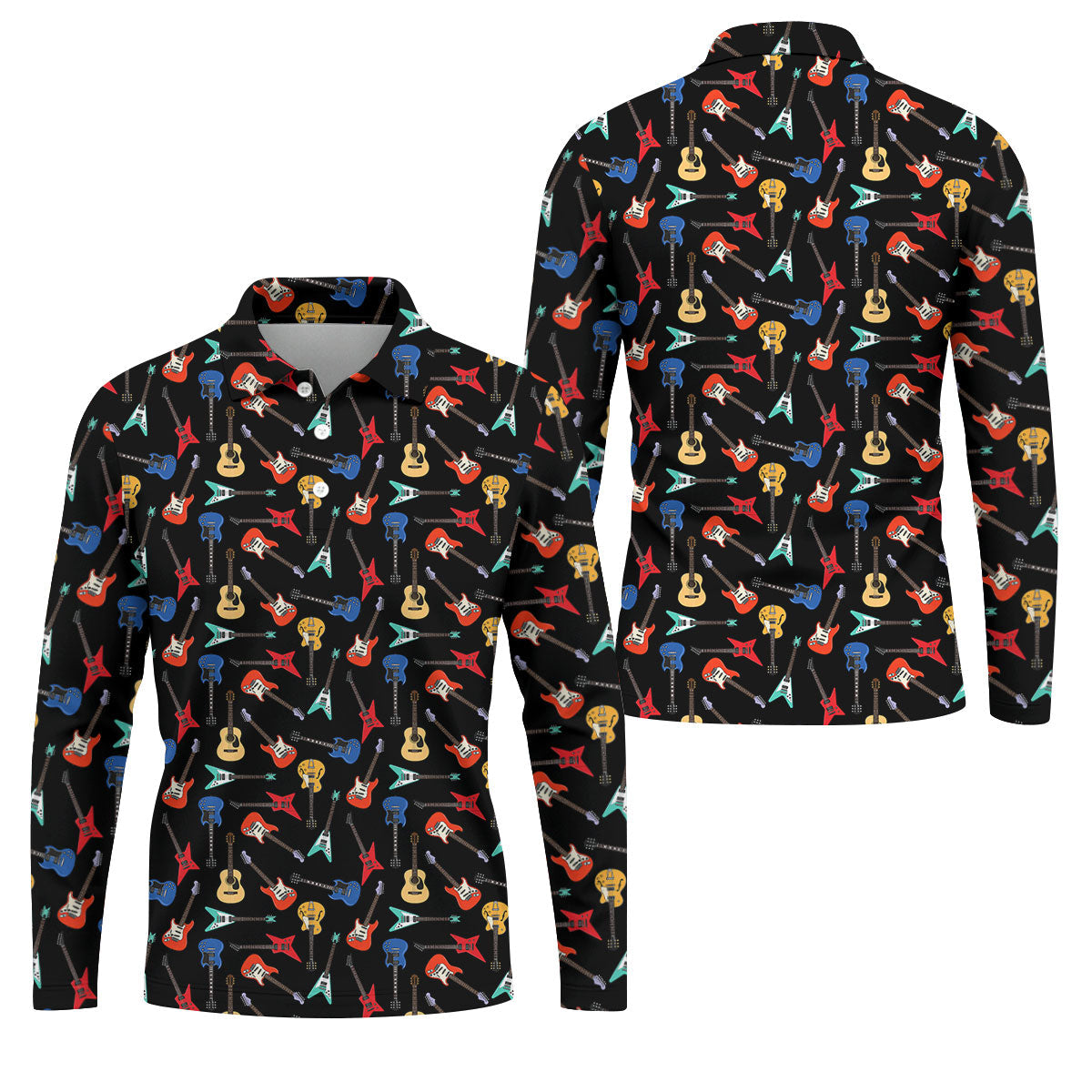 Electric Guitar Pattern Black Golf Shirt, Men's Golf Shirt, Mens Polo Shirts, Golf Polo Shirts For Men