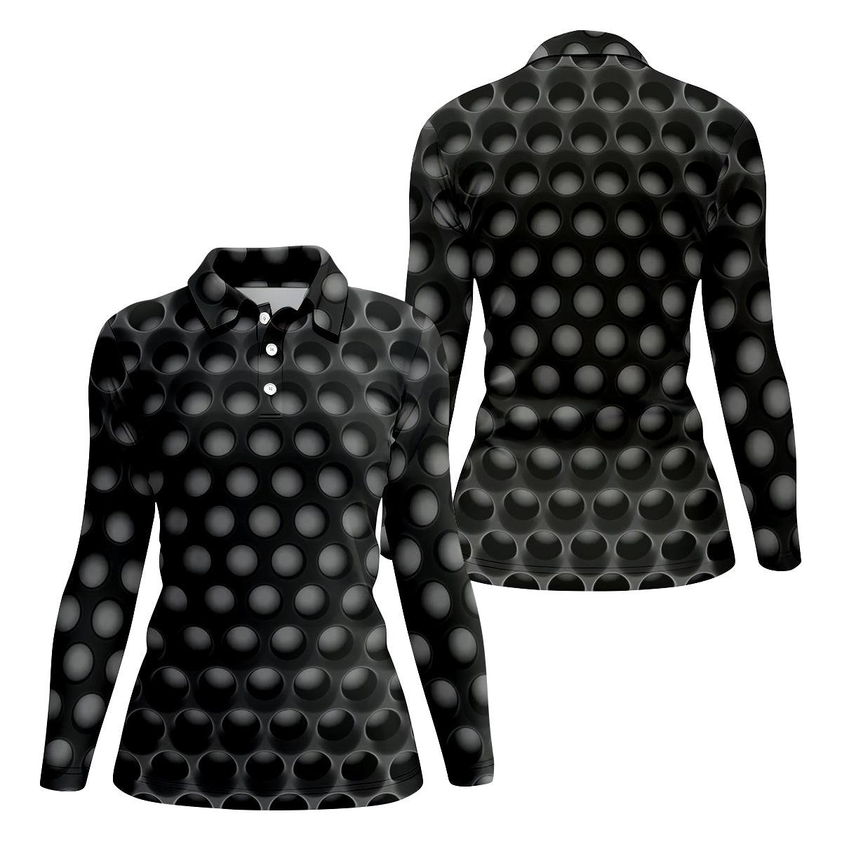 3D Effect Circular Pattern Black Golf Shirt, Cool Golf Outfit, Women Golf Top, Ladies Golf Shirts