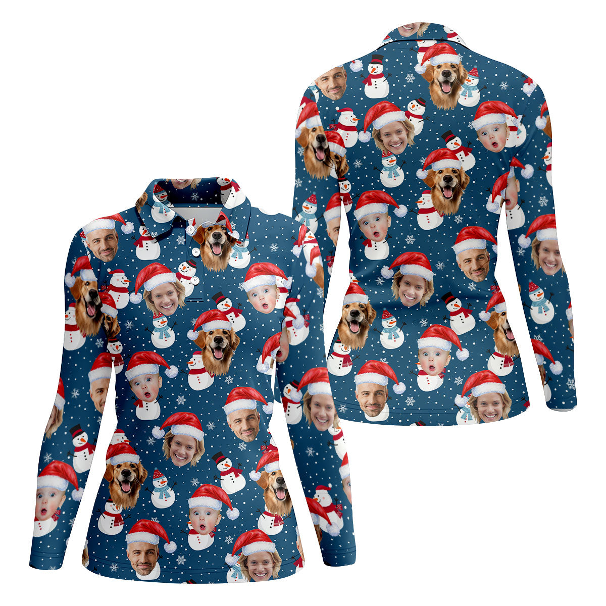 Custom Face Xmas Snowman Navy Golf Shirt, Christmas Golf Shirt, Ladies Golf Tops, Golf Gifts For Women
