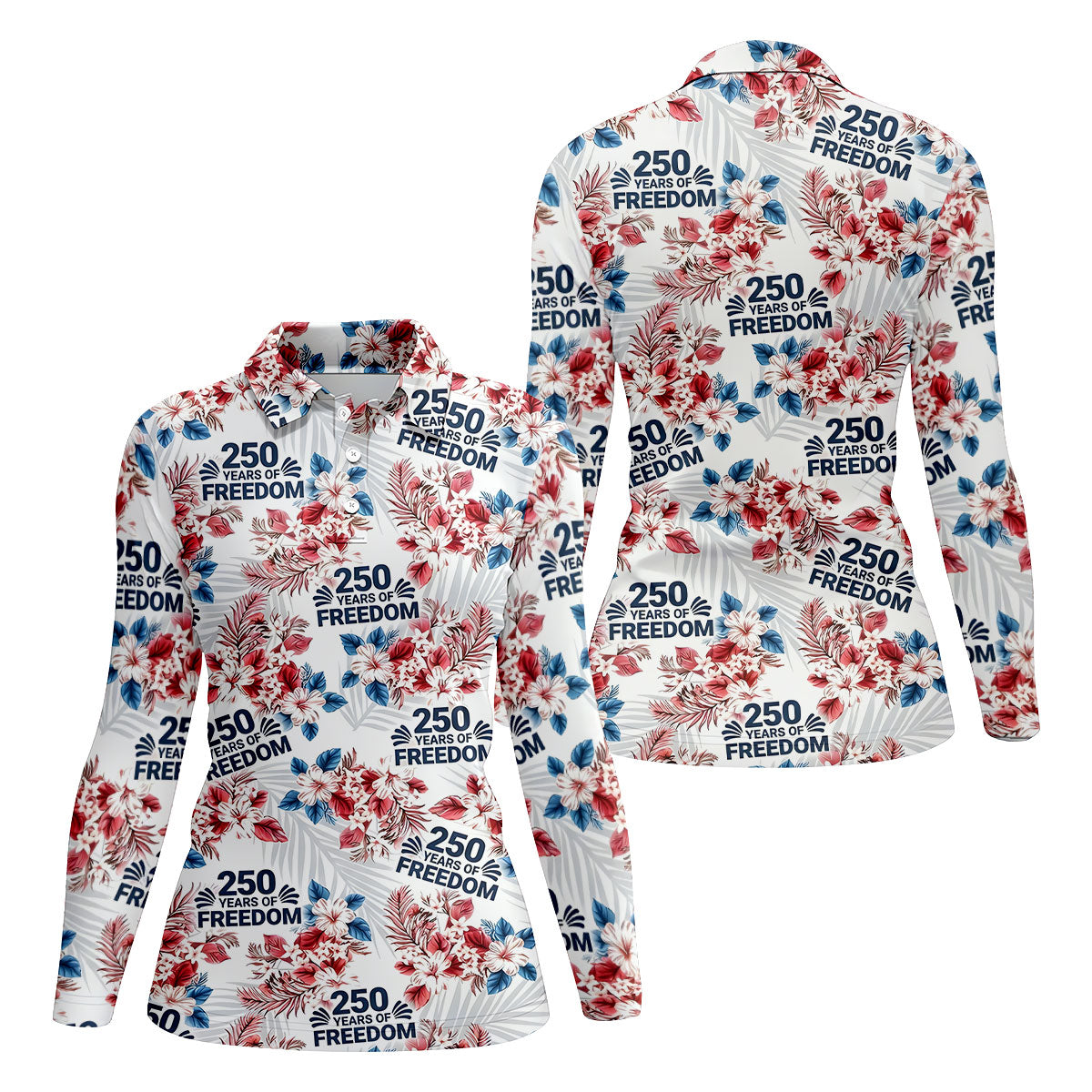 250 Years Of Freedom Tropical Vibe Retro Golf Shirt, Ladies Golf Tops, 4th Of July Golf Shirt For Women