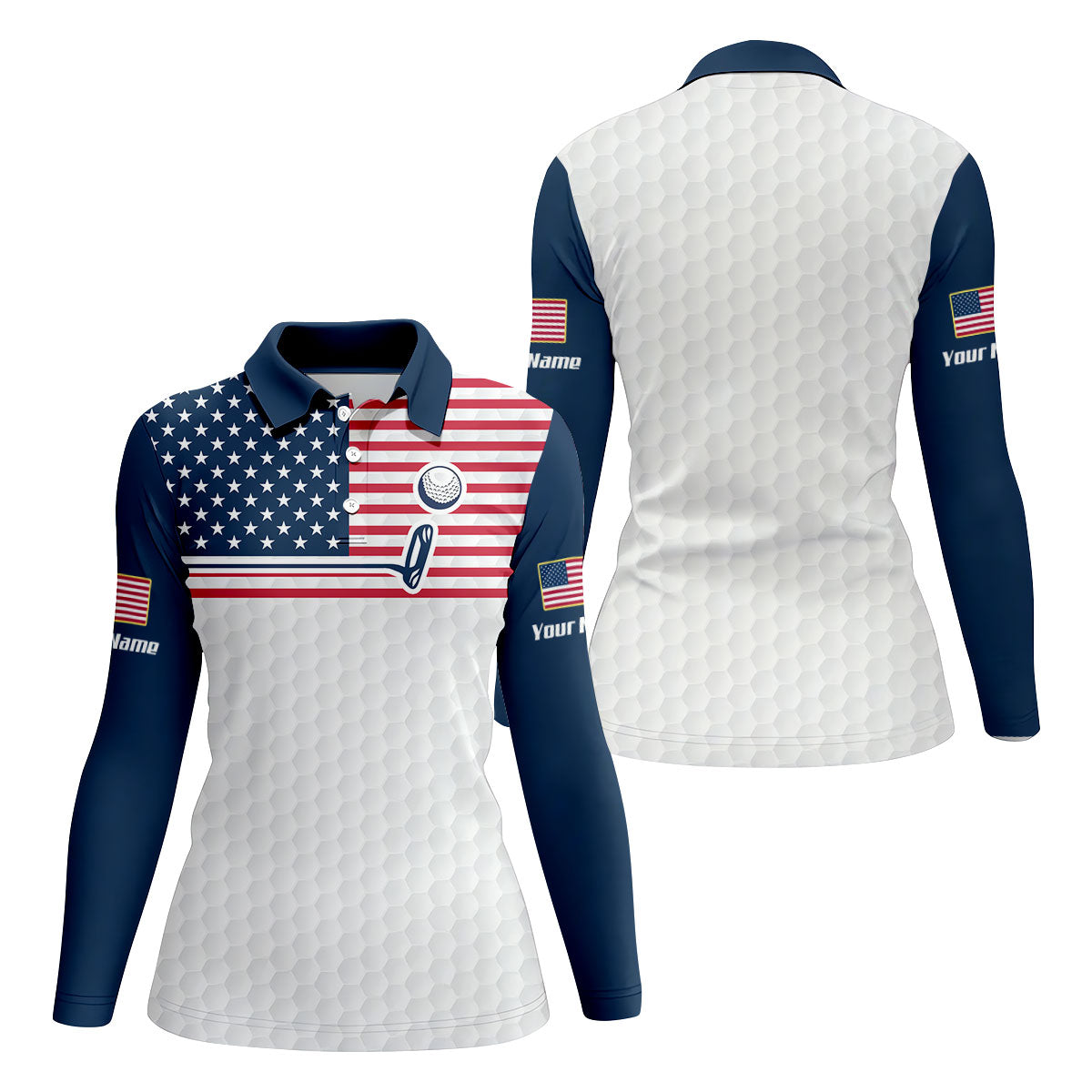 Patriot American Flag Golf Putter Golf Ball Pattern Women's Golf Tops, 250th Anniversary Patriotic Golf Shirt