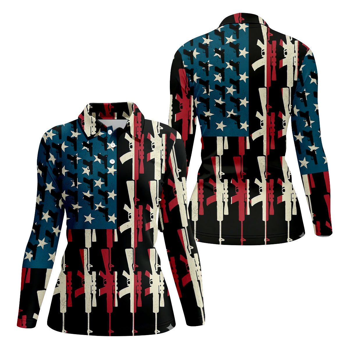 American Flag Pattern Army Theme Patriotic Golf Shirt, 250th Anniversary Ladies Golf Tops, Golf Shirt For Women