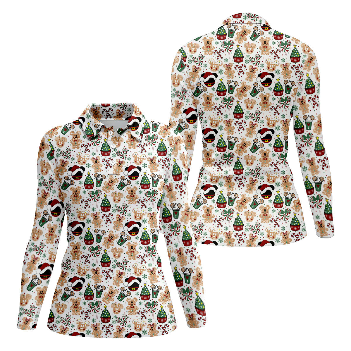 Christmas Sweets Pattern Women Golf Top, Cartoon Print Ladies Golf Polos, Christmas Golf Shirt, Golfing Apparel