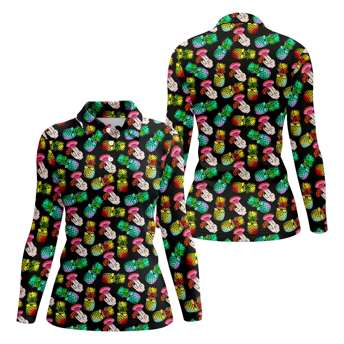 Pineapples Donut Finger Adult Humor Women Golf Shirts, Ladies Golf Shirt, Funny Golf Shirts