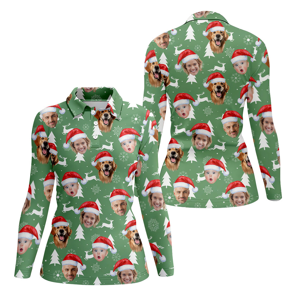 Custom Face Snow Reindeer Sage Green Golf Shirt, Christmas Golf Shirt, Ladies Golf Shirts, Golf Gifts For Women