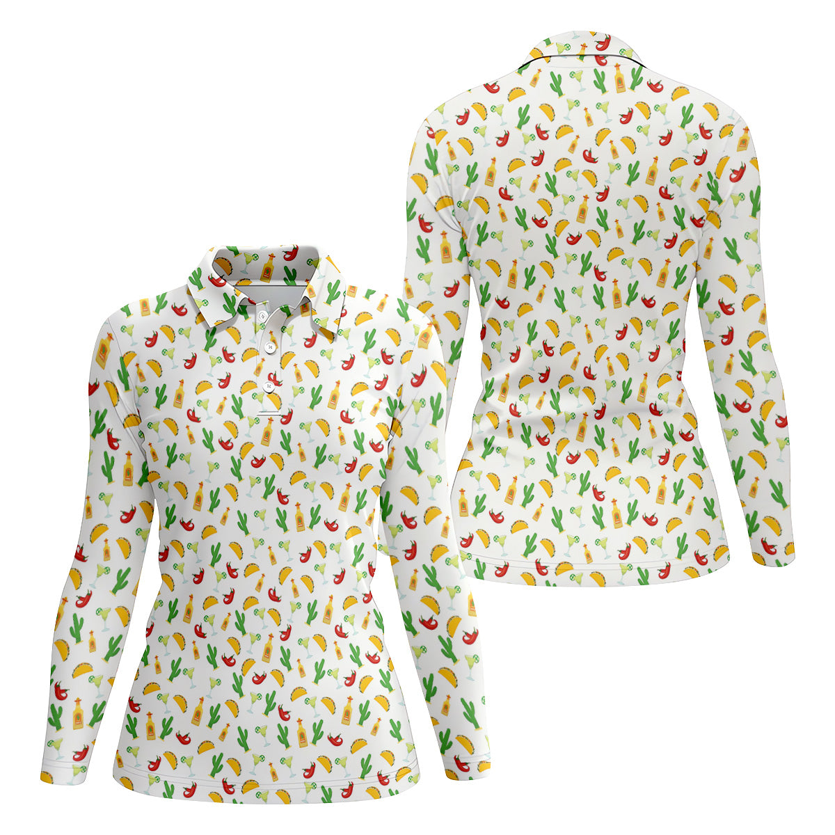 Tropical Vibe Hawaiian Pattern White Golf Shirt, Women's Golf Tops, Golf Gift For Ladies