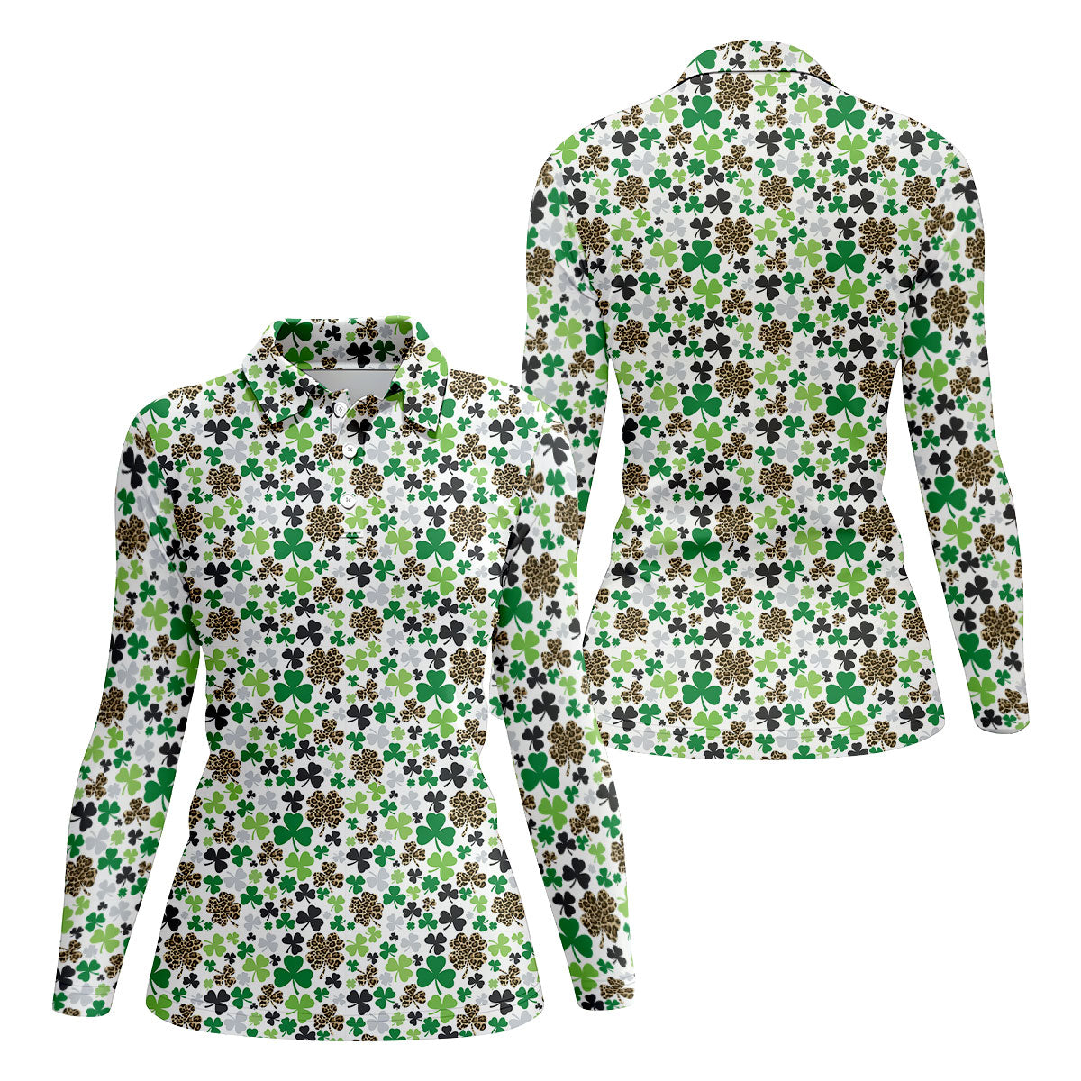 Leopard Pattern St Patrick's Day Shamrock Golf Shirt, Fun Women's Golf Shirts, Women's Golf Tops